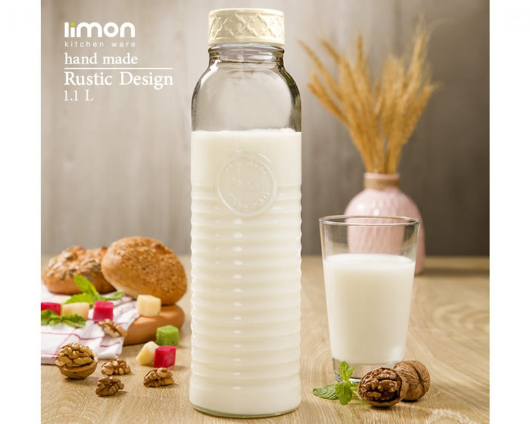 بطری آب شیشهای بلند لیمون مدل روستیک