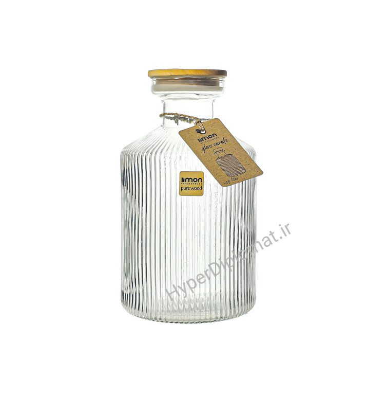 تنگ آب شیشه ای 1.35 ليتر درب چوبی ليمون
