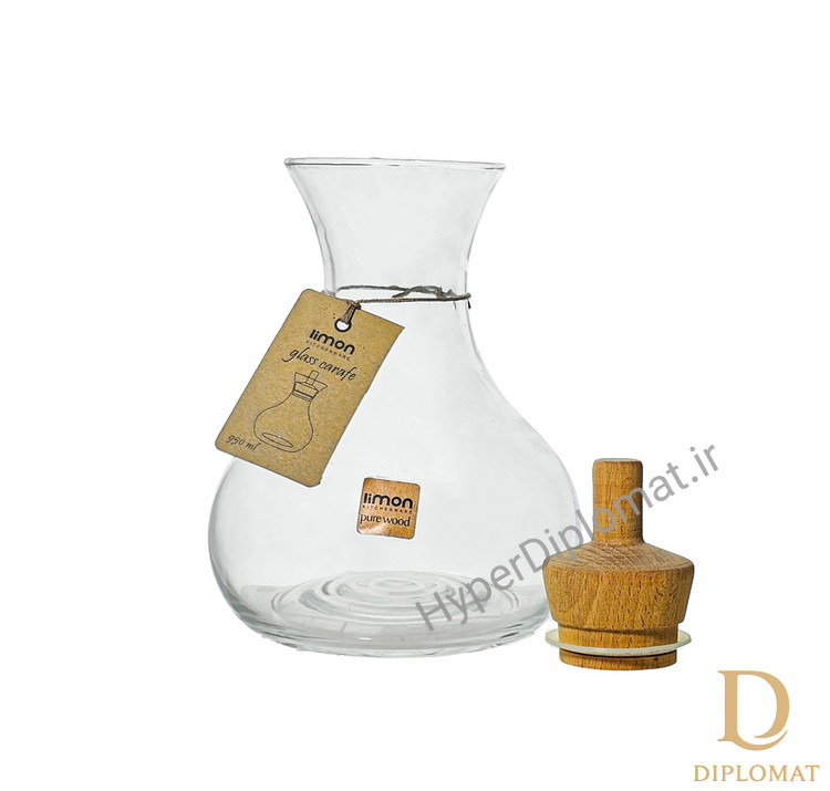 تنگ اب شیشه ای 950 ميل درب چوبی ليمون